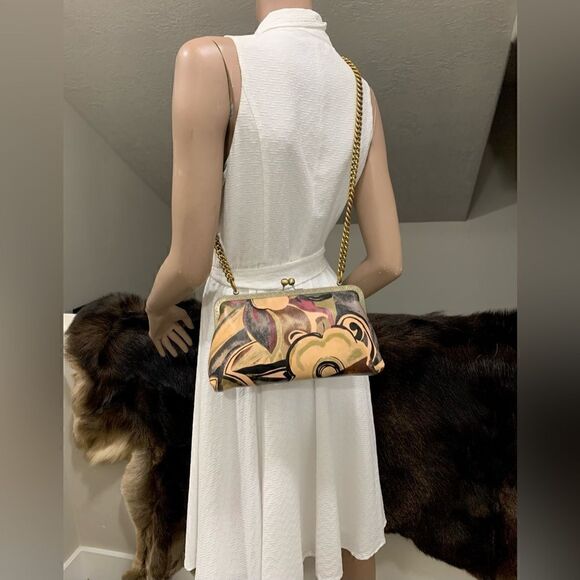 Abstract Print Cowhide Handmade Vintage Style Kisslock Clutch Bag, Crossbody - Picture 11 of 16